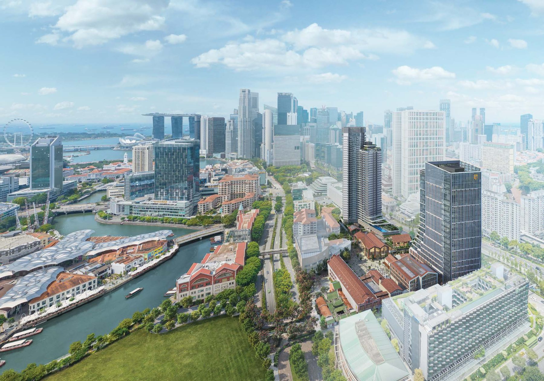 Aerial view of Clarke Quay and the Singapore River